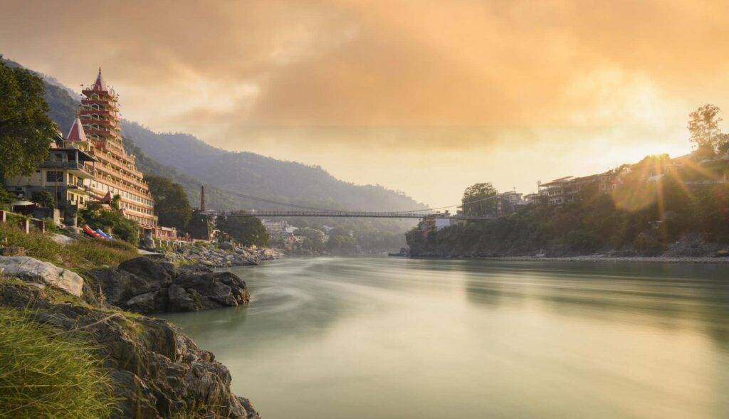 Laxman Jhula and temple in Rishikesh, Uttarakhand