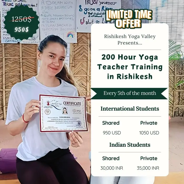 Discount on 200 hour yoga teacher training in rishikesh