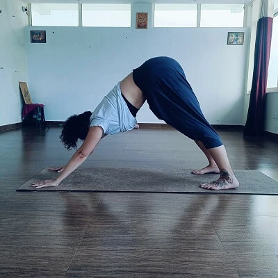 Student doing asana during 300 hour Yoga TTC in Rishikesh India