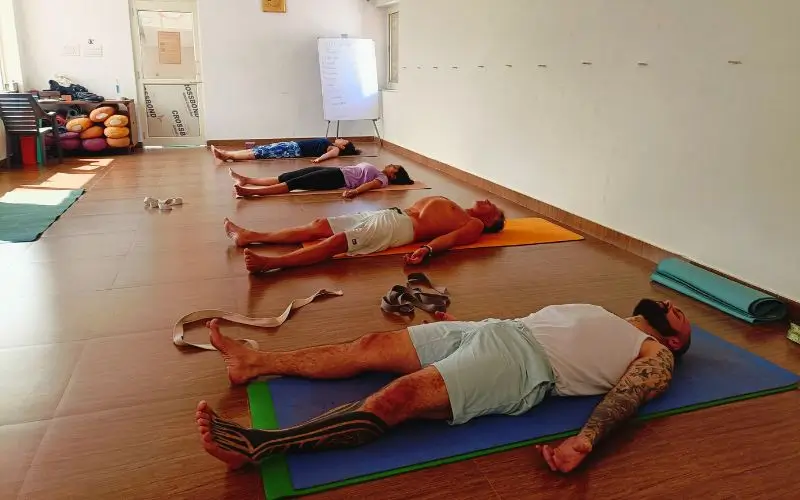 Savasana during 200 hour yoga teacher training in rishikesh