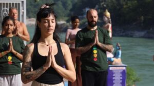 yoga students doing meditaion and breathing