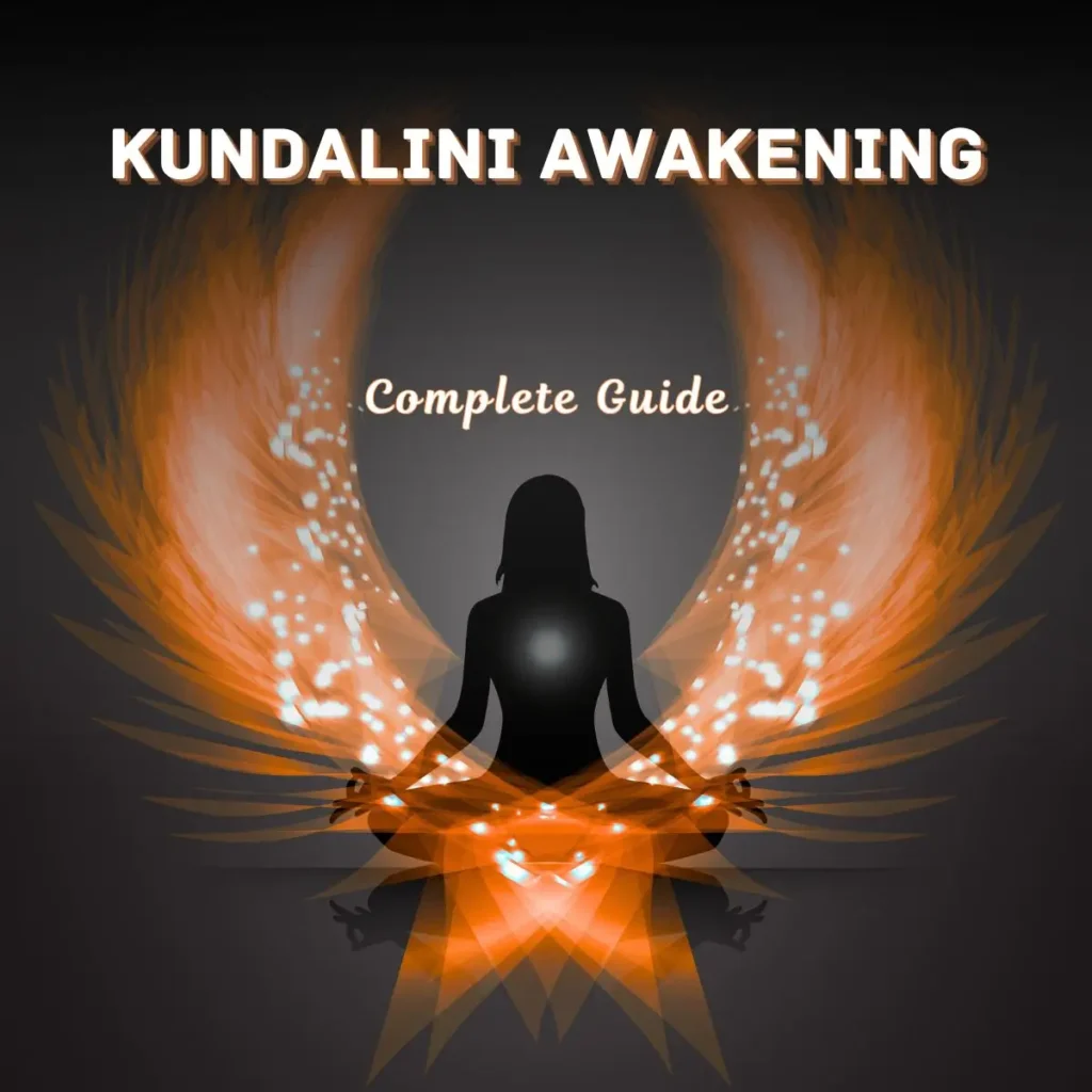Kundalini awakening meditation with rising chakra energy, serpent power symbol, third eye activation and cosmic spiritual background