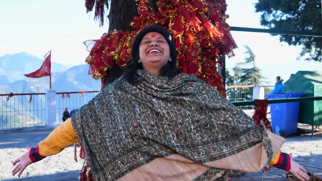 Female enjoying her time at Kunjapoori Temple near Rishikesh