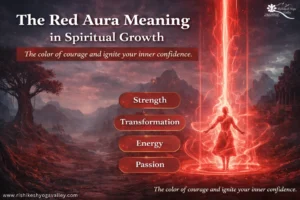 Infographic explaining red aura meaning in spiritual growth, representing strength, transformation, energy, and passion.