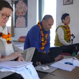 yogi upendra teaching breathing in 300 hour yoga teacher training in rishikesh