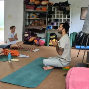Rohit Kamboj teaching Hatha Yoga to students during a 10 Days Yoga Retreat in Rishikesh