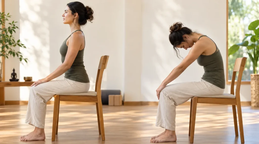 Yoga for Desk Workers with seated stretches to relieve stiffness from prolonged sitting